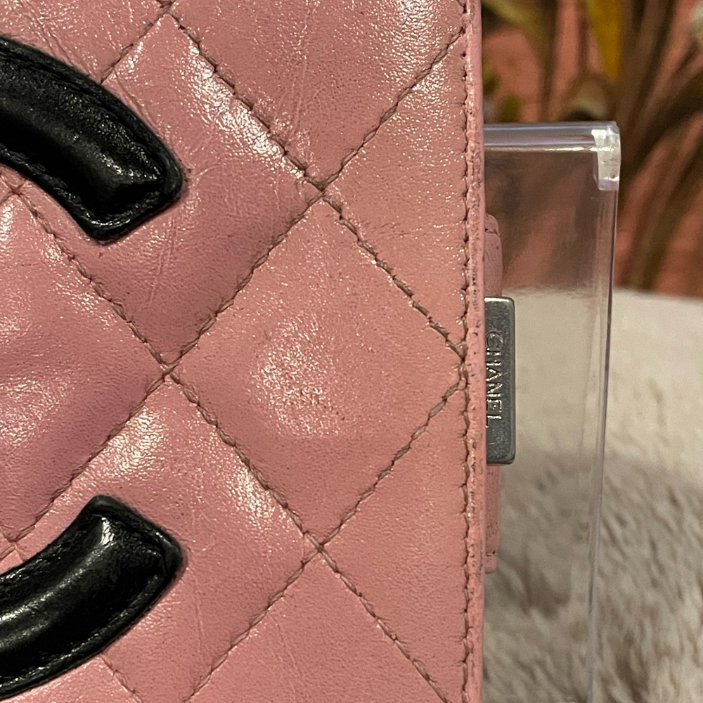 Chanel Cambon Pink Quilted Calfskin Leather with Black Large CC Bi-fold Wallet - Picture 2 of 13